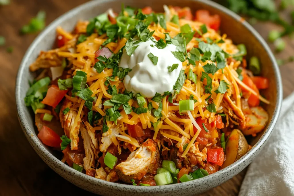 Complete chicken and baked potato meal