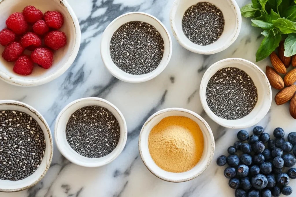 Creamy chocolate chia seed pudding close-up