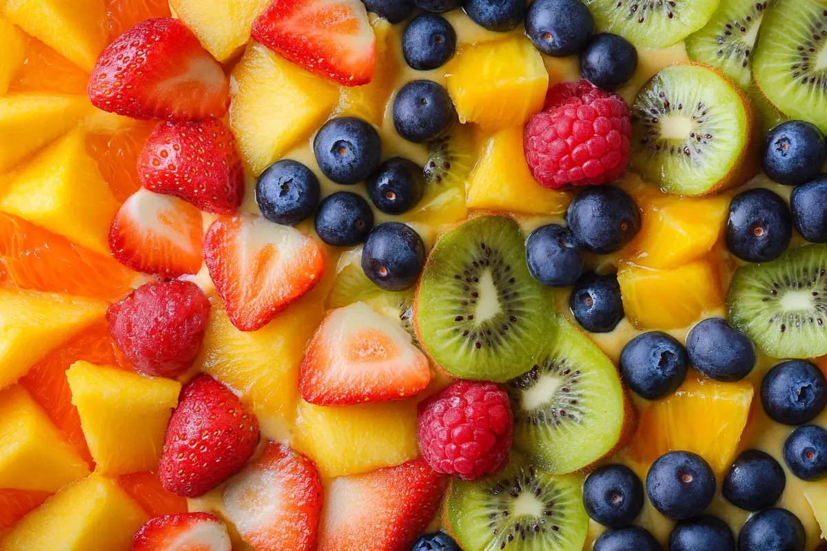 Tropical smoothie acai bowl with fresh fruits