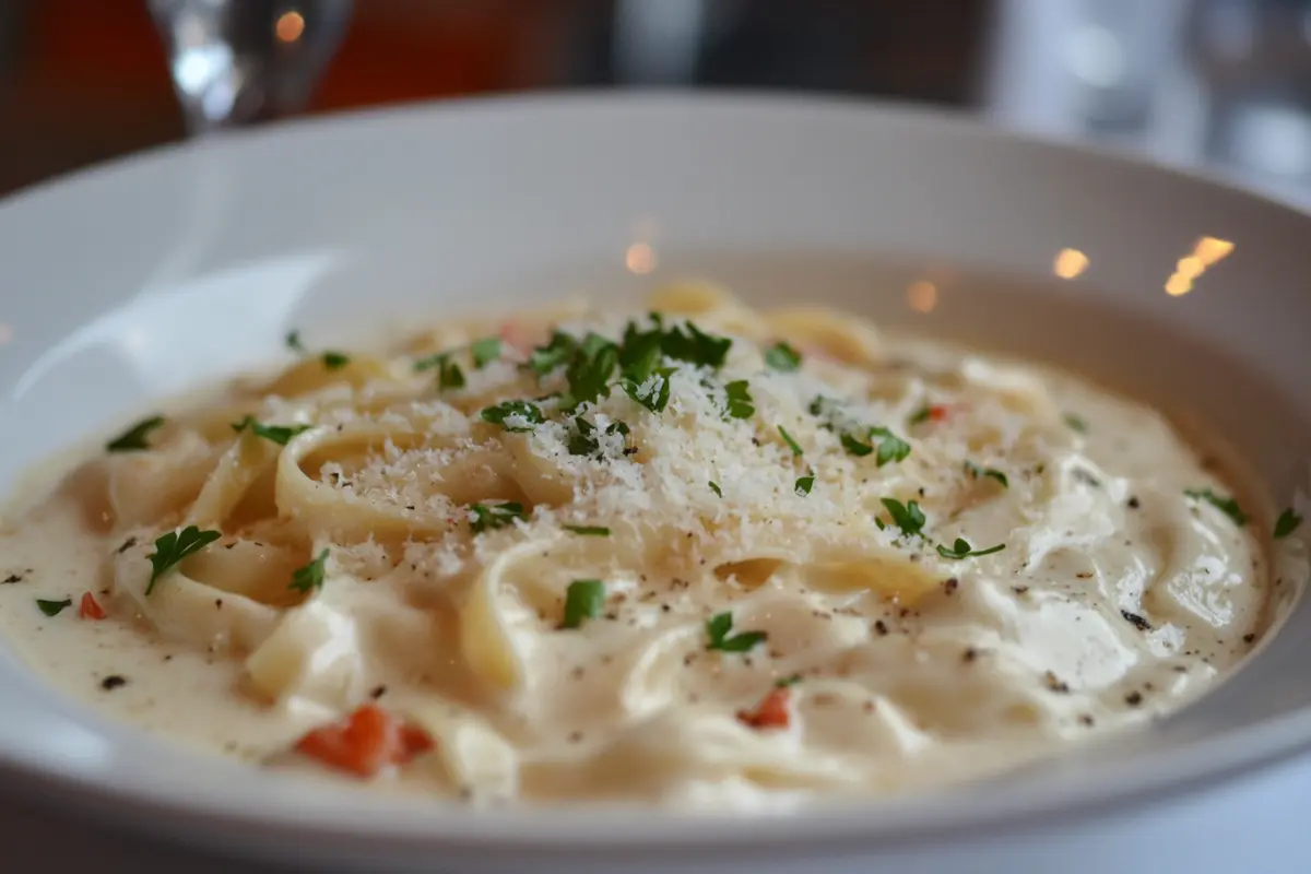 Bertolli Alfredo Sauce on pasta dish