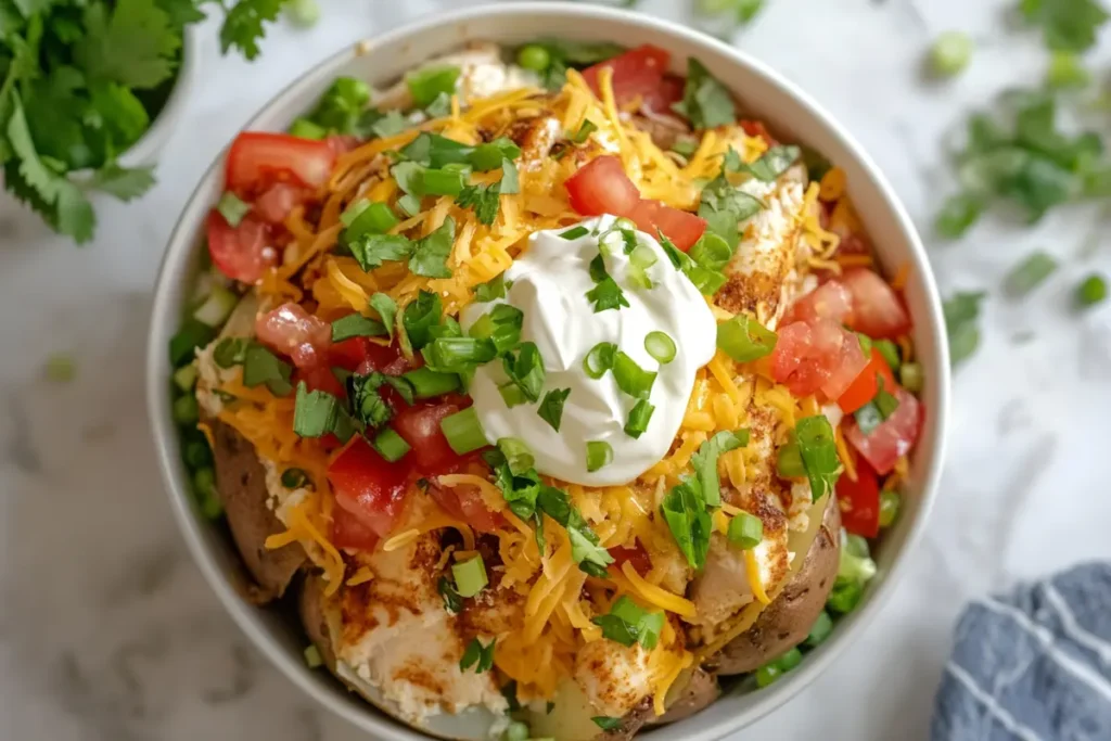 Chicken and baked potato meal