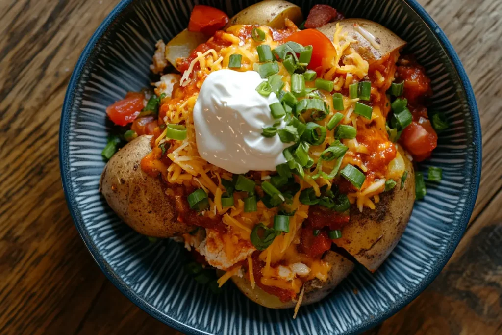 Baked potatoes and chicken ingredients