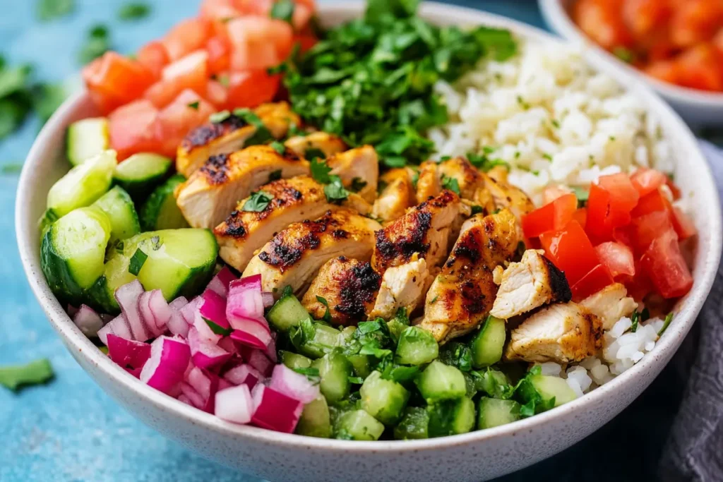 Healthy chicken shawarma bowl