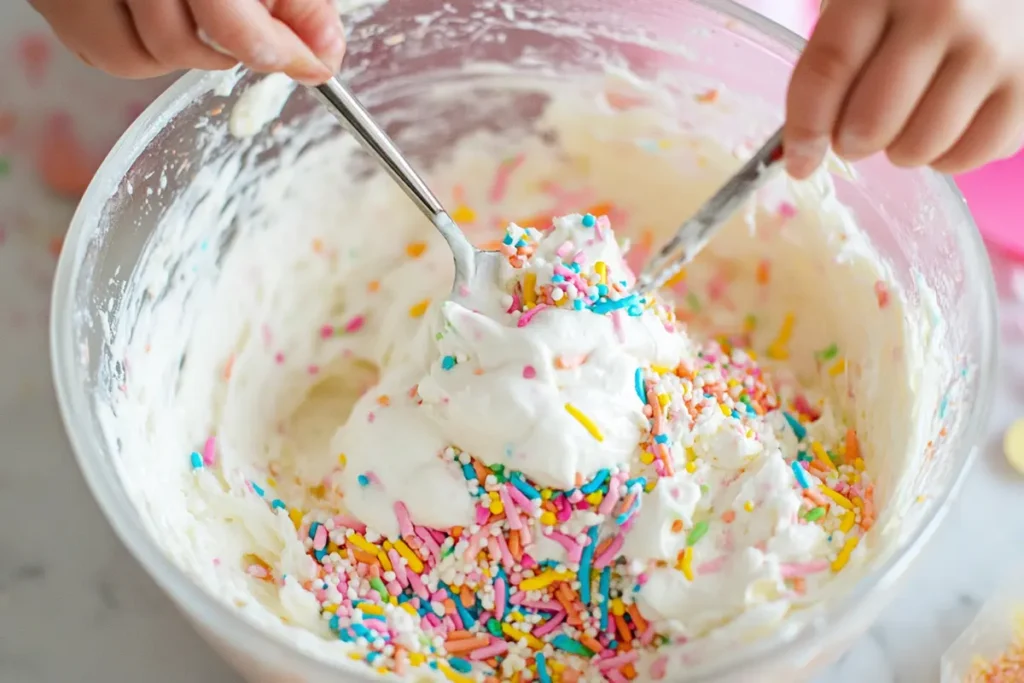 Close-up of mixing ingredients for the cloud cake recipe