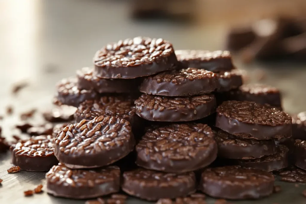 A pile of chocolate rice cakes.