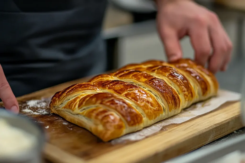 Cutting sausage puff pastry