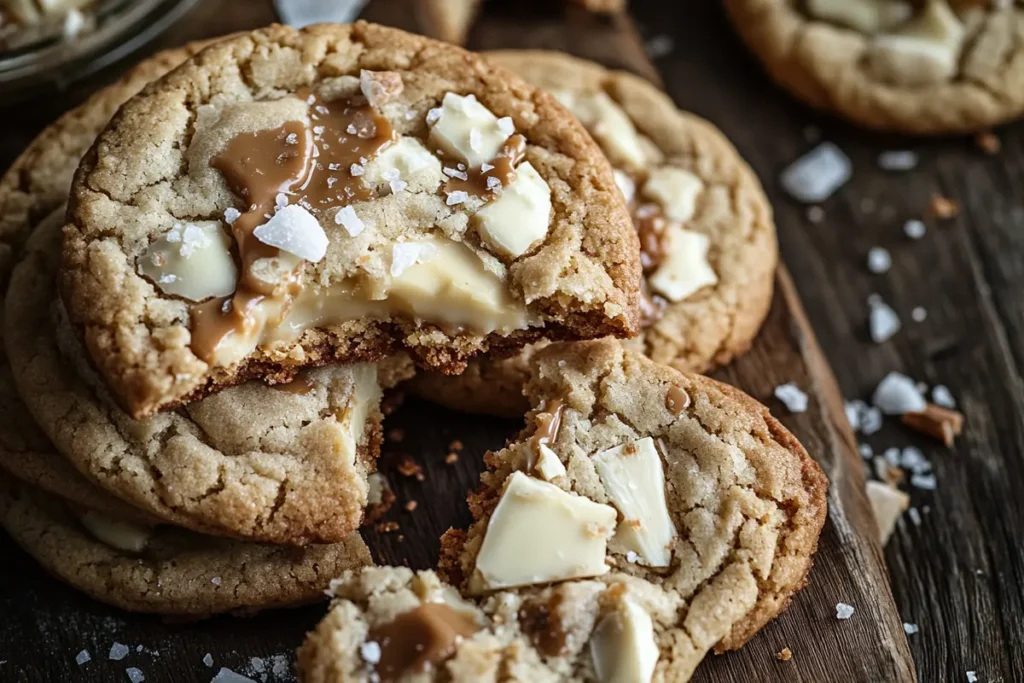 Delicious naturally salted caramel white chocolate cookies