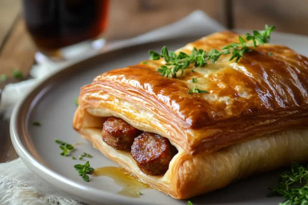 Serving of sausage puff pastry