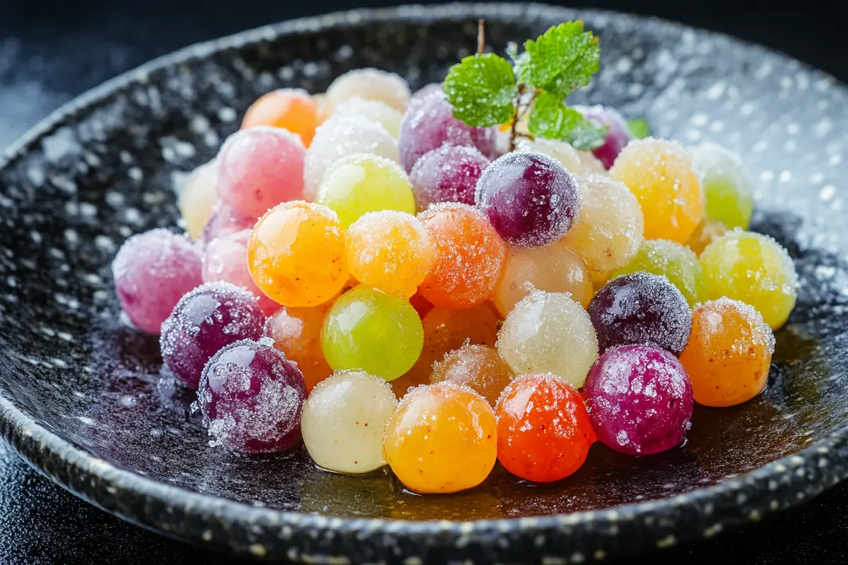 Sour frozen grapes on a plate