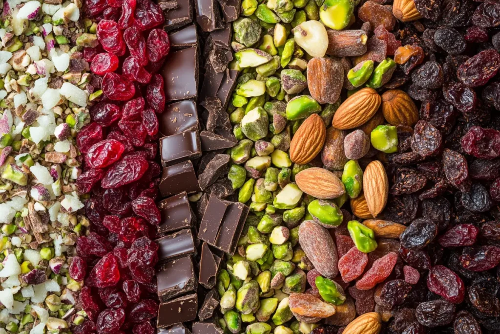 An array of colorful ingredients to add to cookies