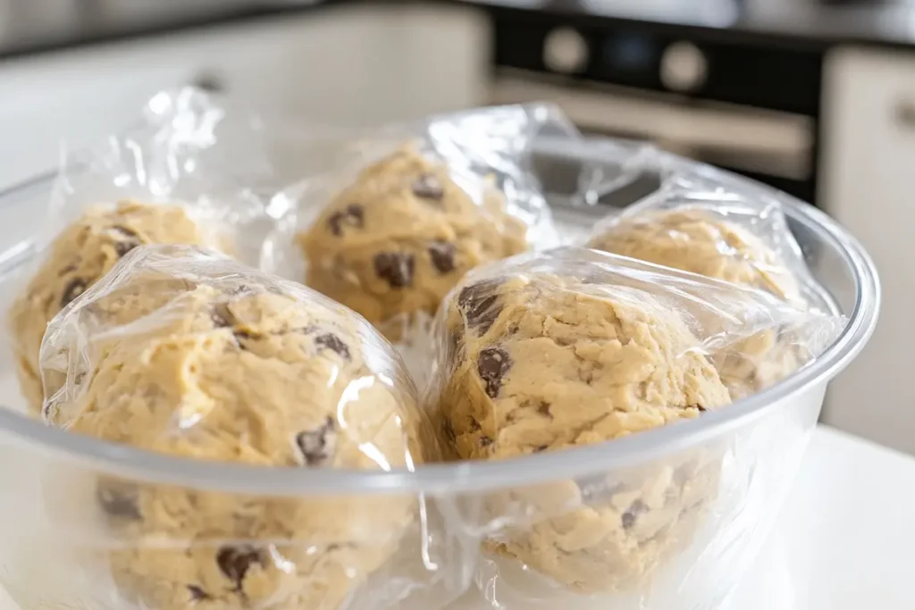 Chilled dough for chocolate cookies with peanut butter chips