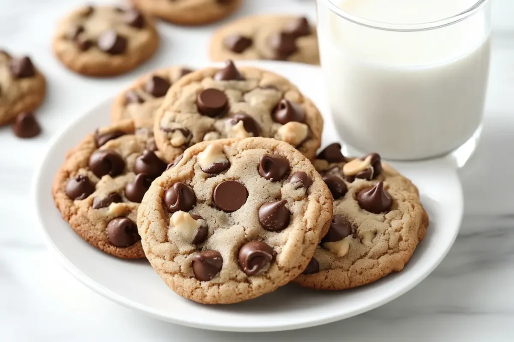 Serving chocolate cookies with peanut butter chips