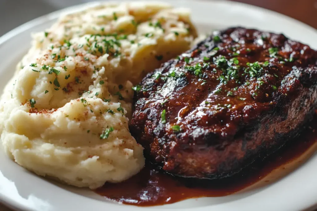 Creole meatloaf with mashed potatoes