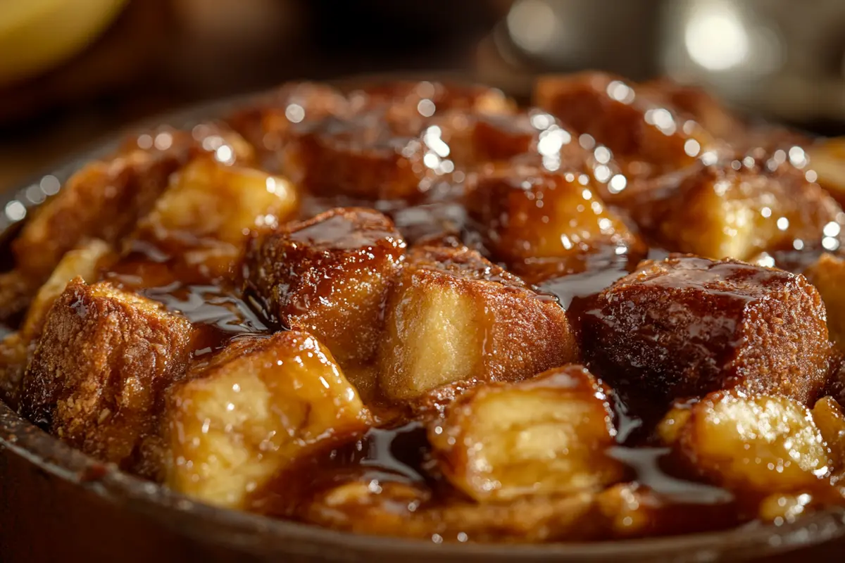 Bananas Foster Bread Pudding ready to eat.