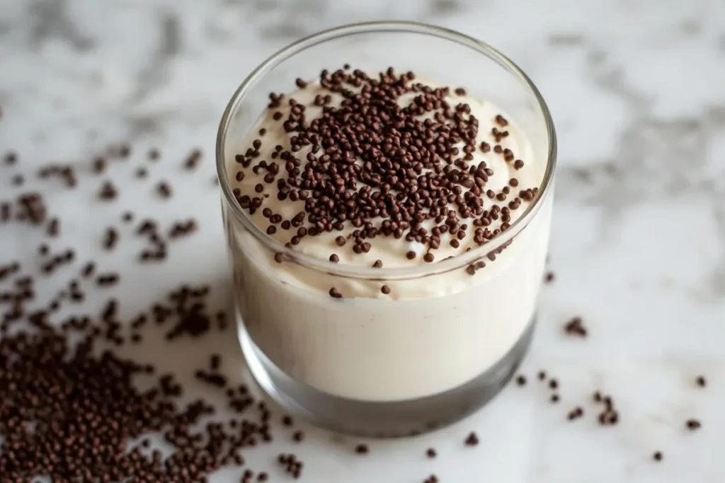 Cottage cheese chocolate mousse in a glass