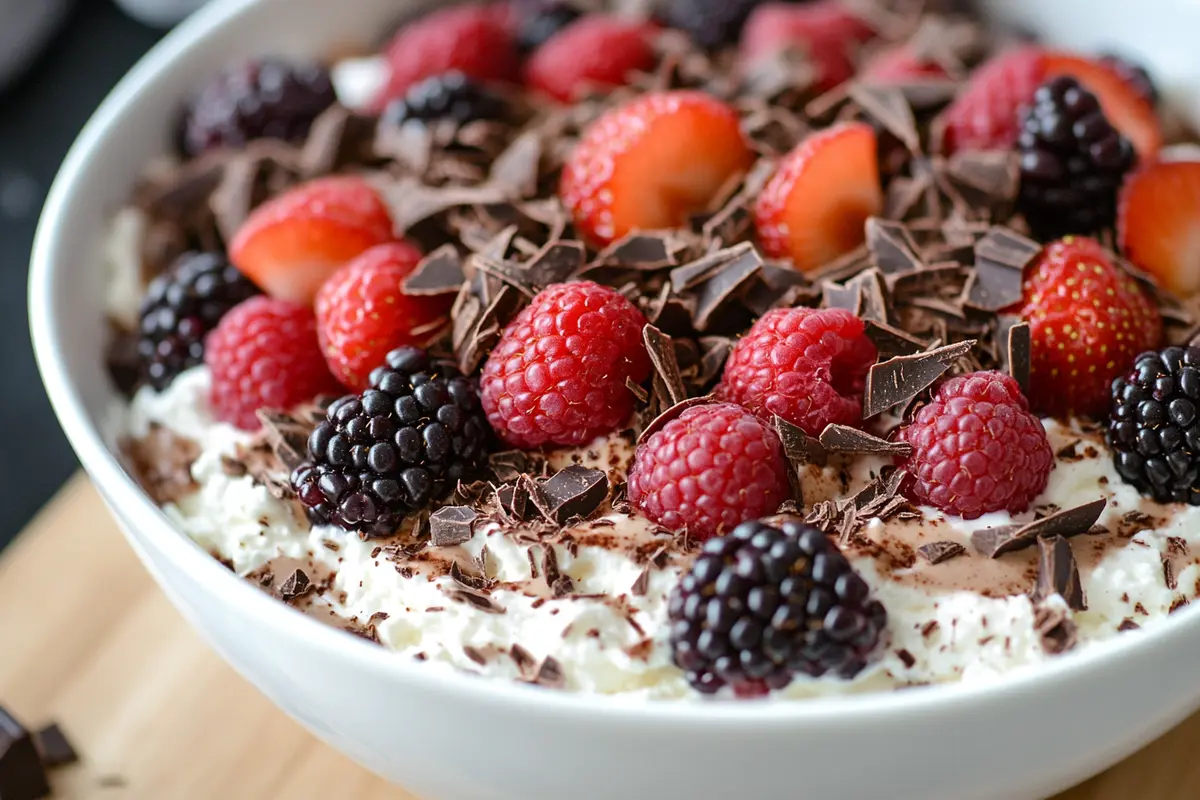 Cottage cheese chocolate mousse in a bowl