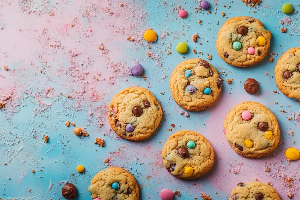 A close-up of delicious cookies decorated with colorful ingredients