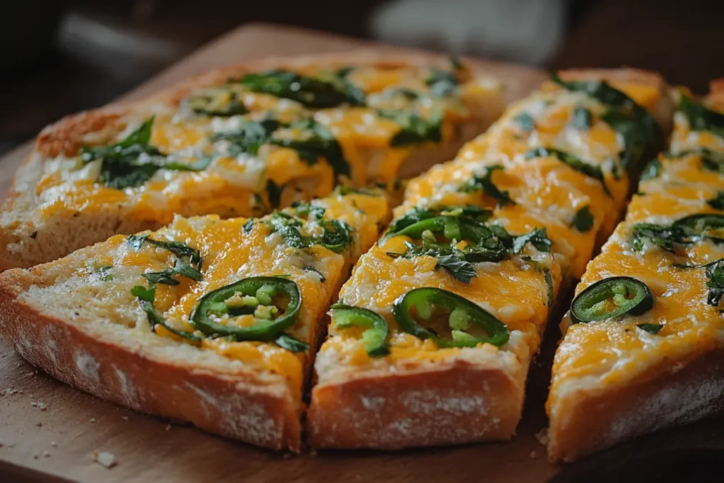 Slices of Spicy vegan jalapeno cheddar artisan bread