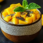 Delicious mango chia pudding in a glass