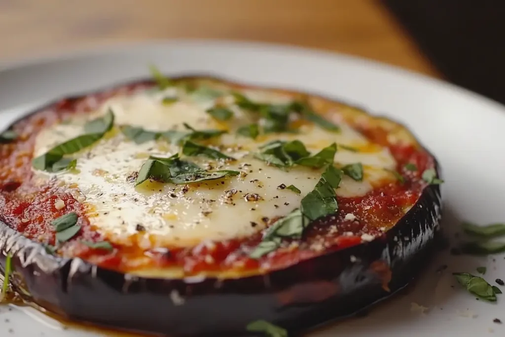 A serving of flavorful frozen eggplant parmesan.