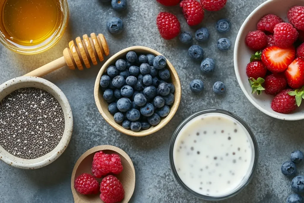 Chia seed pudding ingredients.