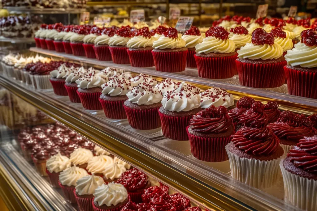 Red velvet cupcakes near me on display