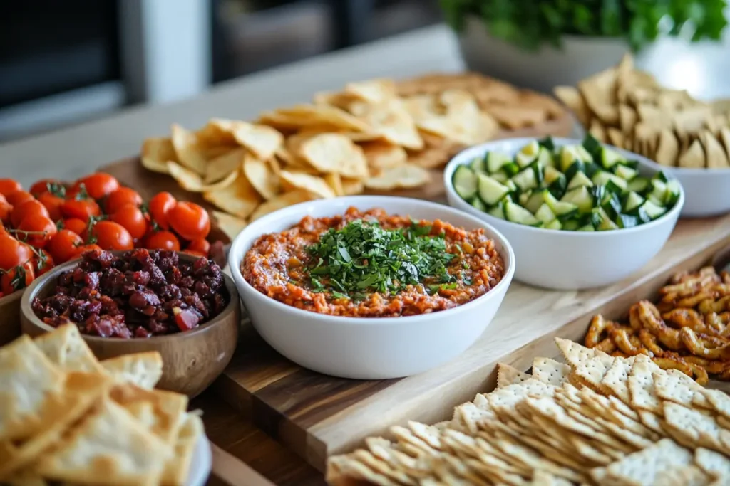 Skyline dip recipe served with crackers.