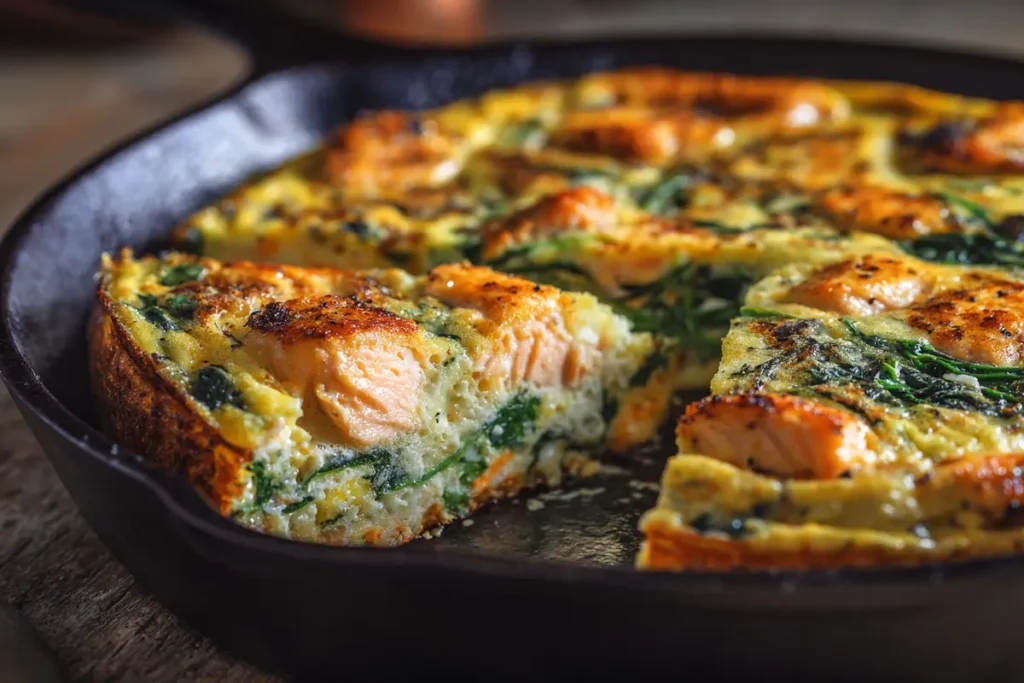 egg and fish dish frittata with spinach and white fish